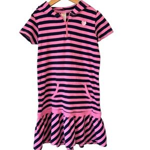 Gymboree girl’s size 10 dress pink/navy sweatshirt with hoodie and ruffle skirt